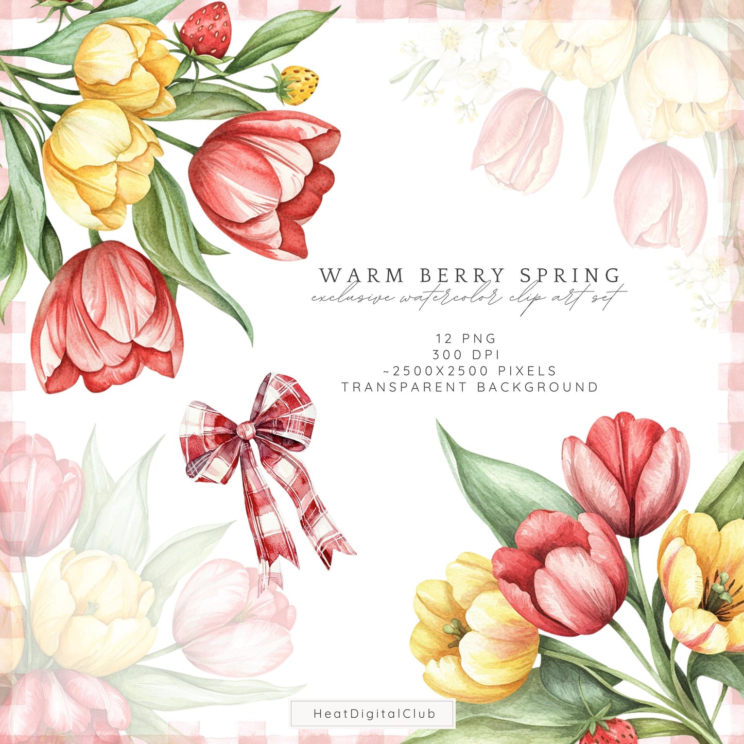 Warm Berry Spring - Floral Arrangements Clipart, Tulips Flowers | 12 PNG