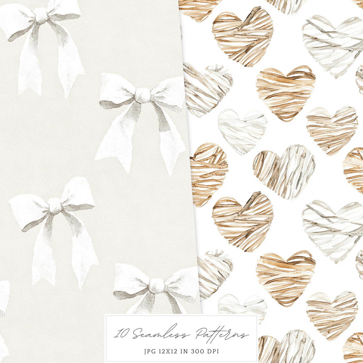Boho Valentine - Valentines Day Seamless Patterns, Rustic, Romantic | 10 JPEG