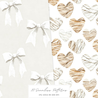 Boho Valentine - Valentines Day Seamless Patterns, Rustic, Romantic | 10 JPEG
