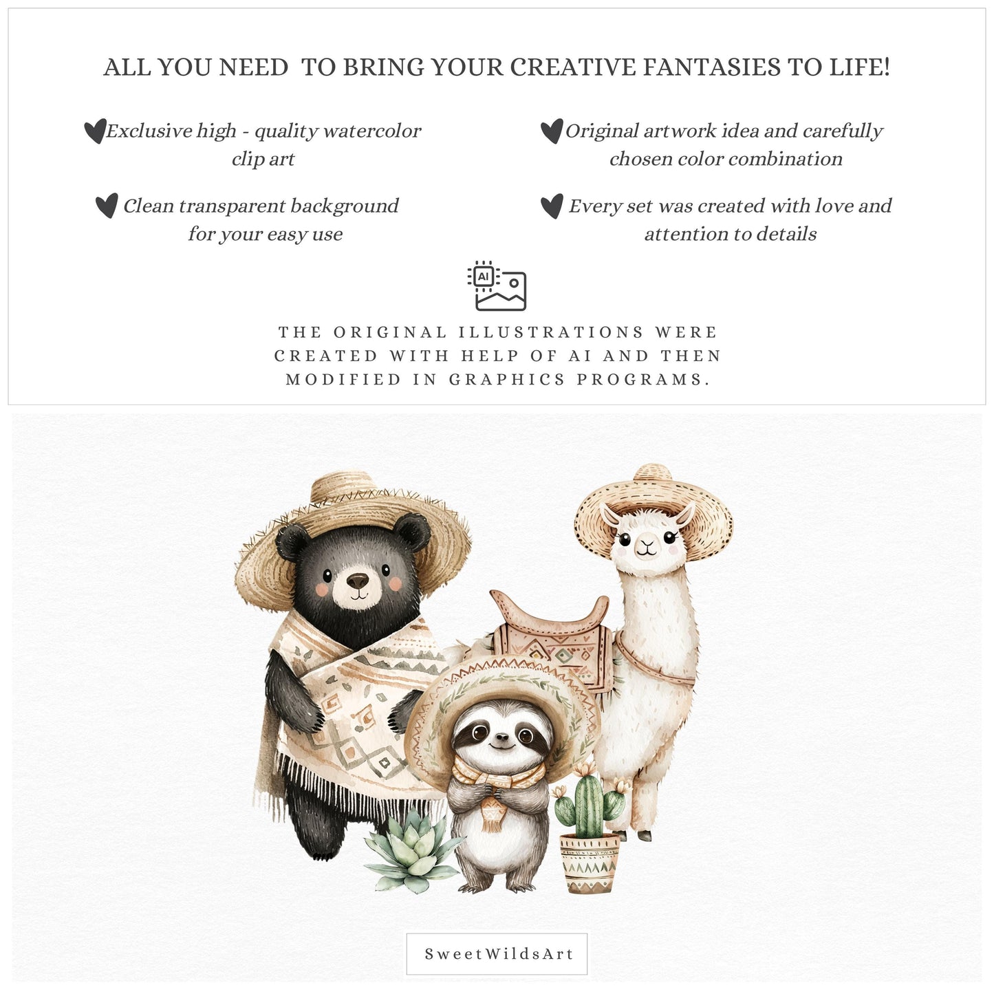 Mexican Fiesta - Cute Cinco de Mayo Clipart, Baby Animals, Taco, Donkey | 40 PNG
