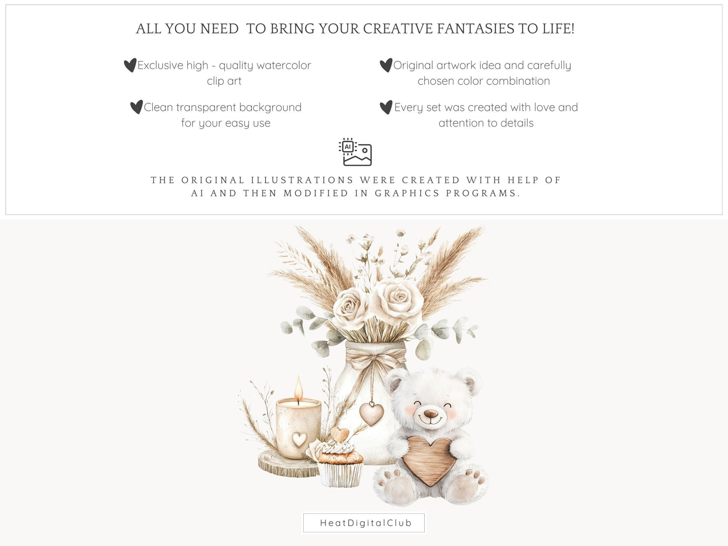 Boho Valentine - Romantic Clipart, Rustic Love | 55 PNG