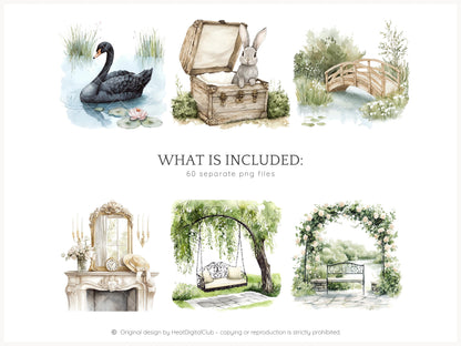 Summer Château - Elegant, French, Country Clipart Set | 60 PNG