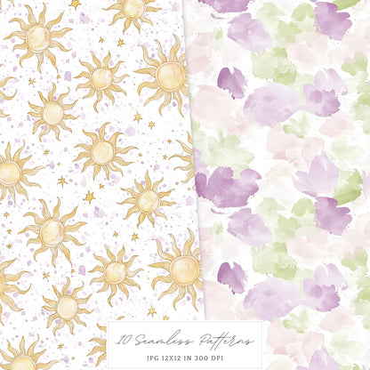 Modern Rapunzel - Seamless Patterns, Fantasy,  Flowers | 10 JPEG