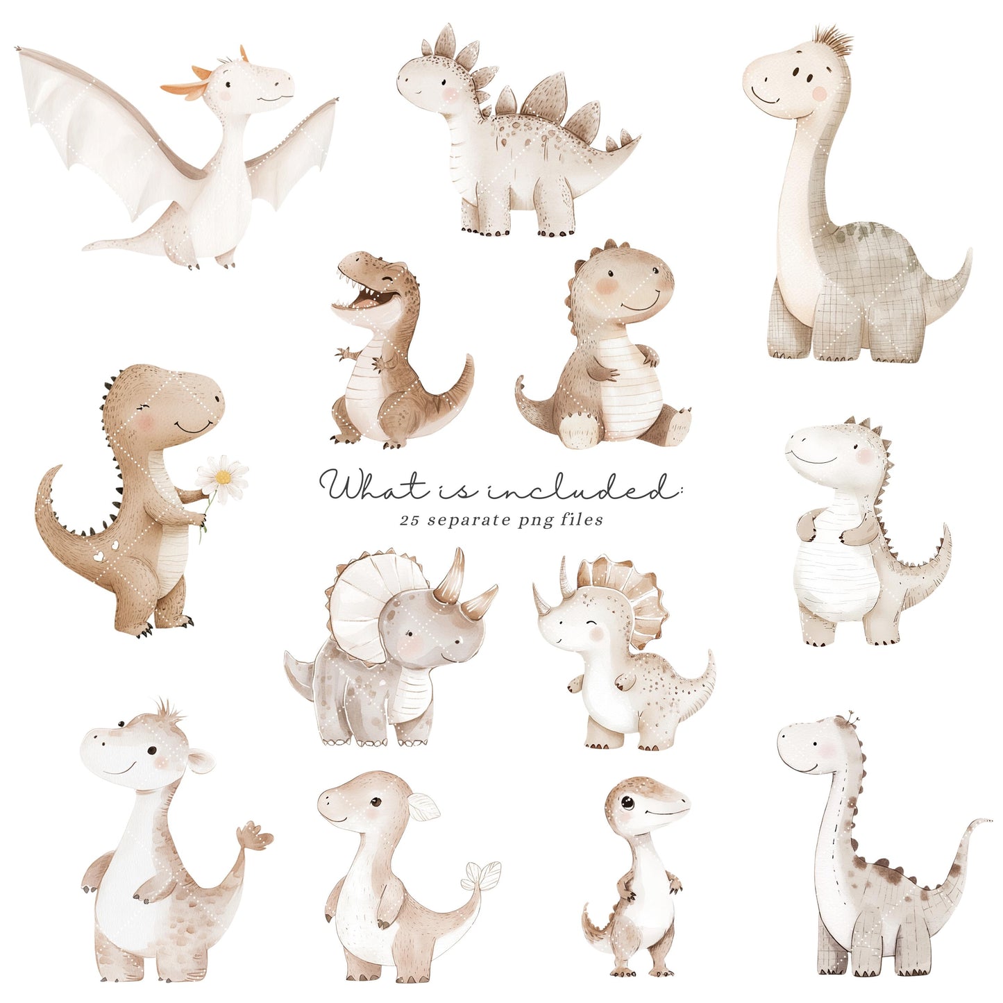 Baby T-Rex and his Friends - Cute Dinosaur Clipart,  Dino Birthday,  Nursery Art | 25 PNG