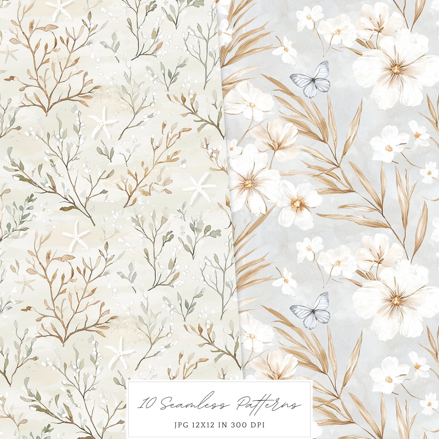Ocean Breath - Seamless Patterns, Neutral Summer Beach  | 10 JPEG
