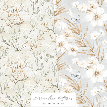 Ocean Breath - Seamless Patterns, Neutral Summer Beach  | 10 JPEG