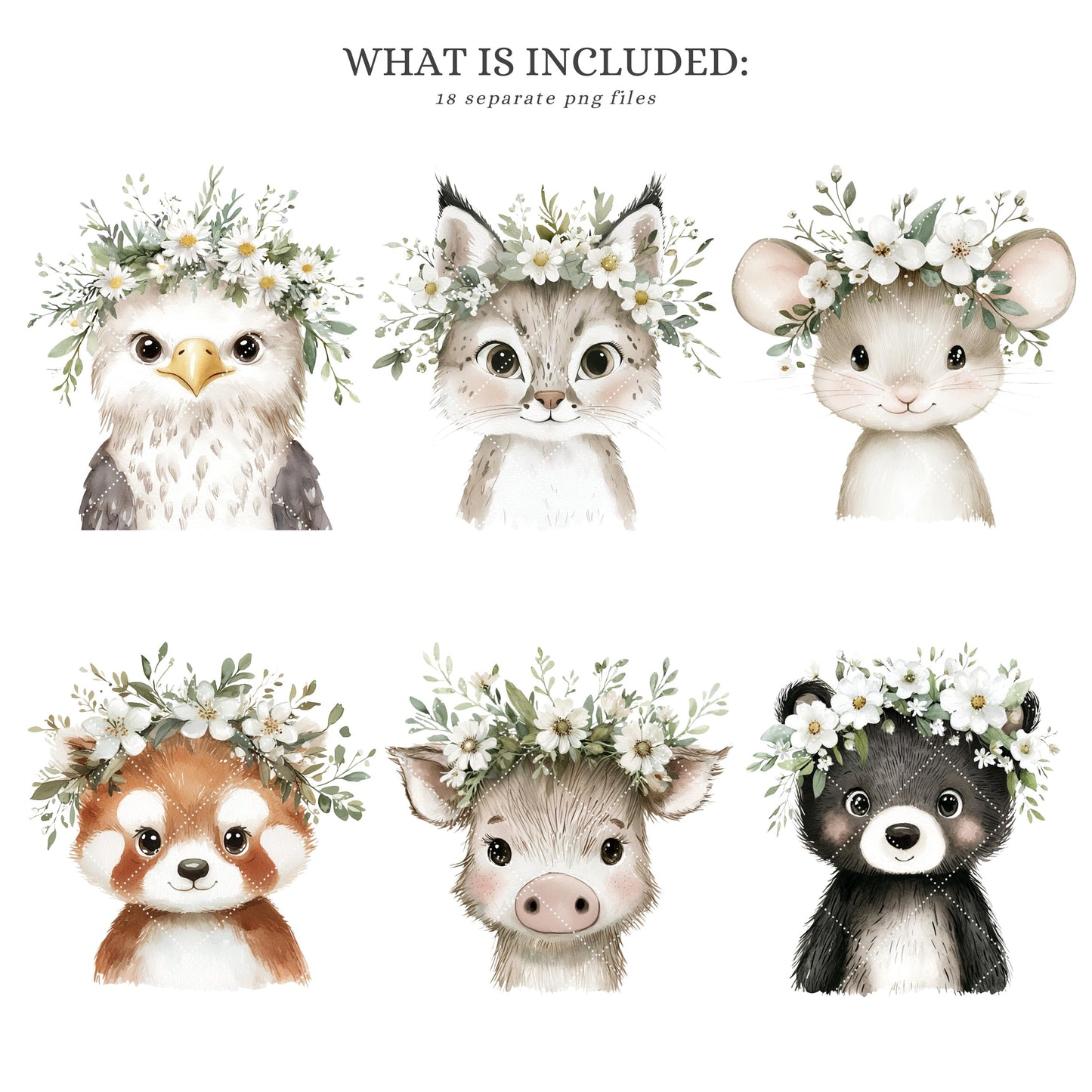 Woodland Portraits - Spring Cute Animals Clipart, Baby Shower, Nursery | 18 PNG