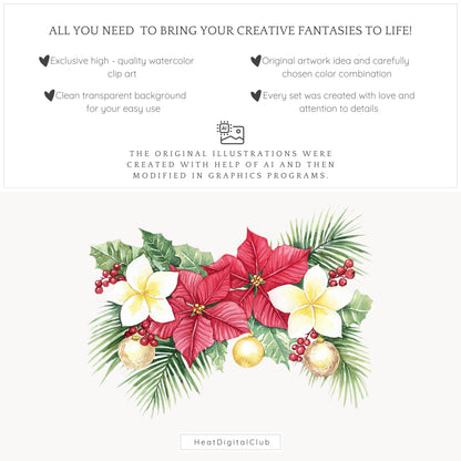 Hula Holidays - Floral Arrangement, Hawaiian Christmas Clipart, Winter | 12 PNG