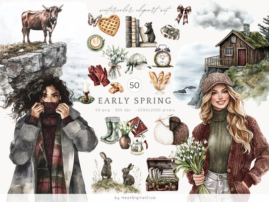 Early Spring - Clipart, Gloomy Cozy, Moody Cute Spring | 50 PNG
