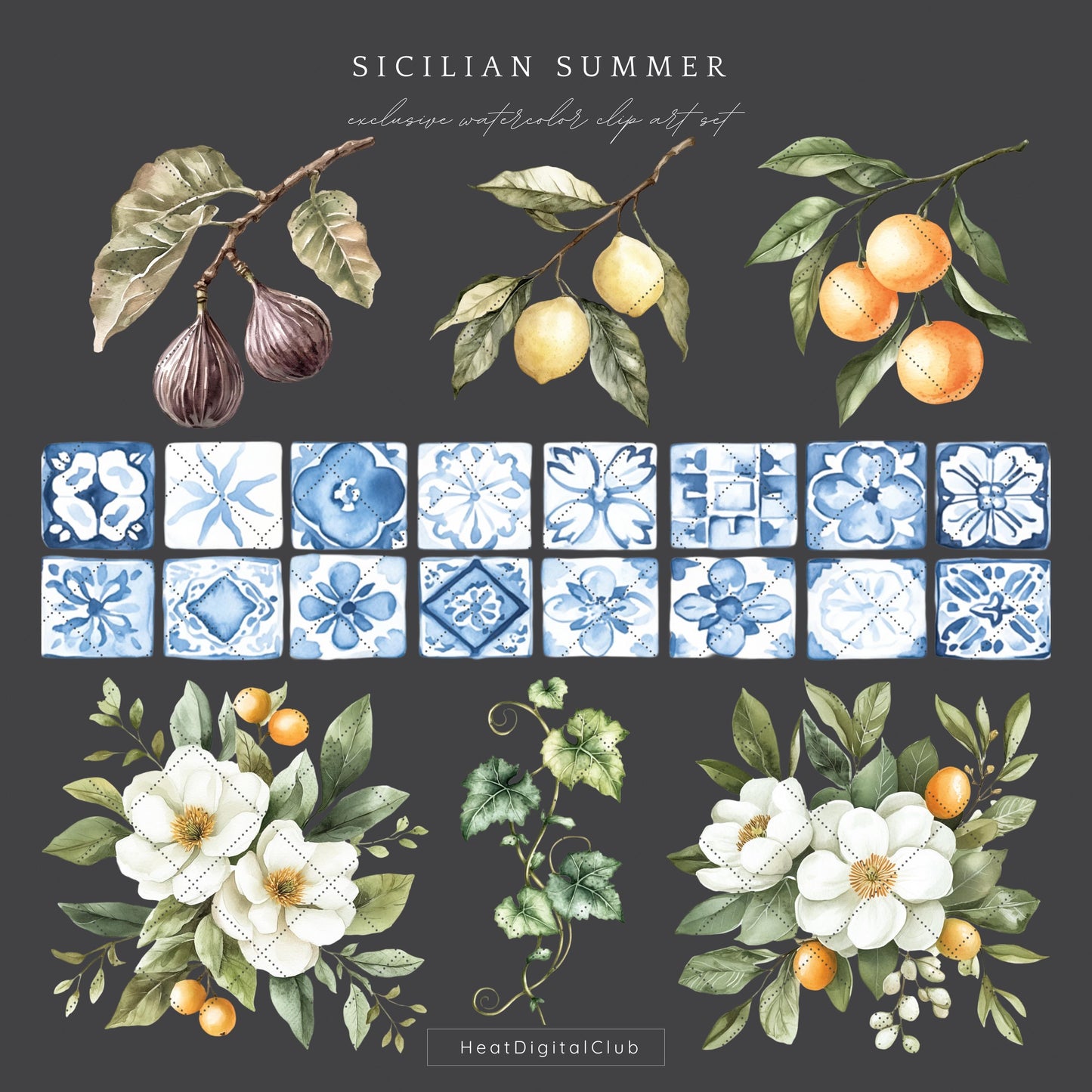 Sicilian Summer - Floral Arrangements, Amalfi Clipart,Italian | 14 PNG