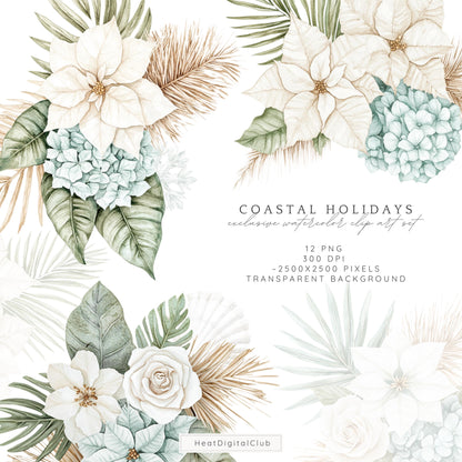 Coastal Holidays - Floral Arrangement, Cozy Christmas Clipart, Winter | 12 PNG