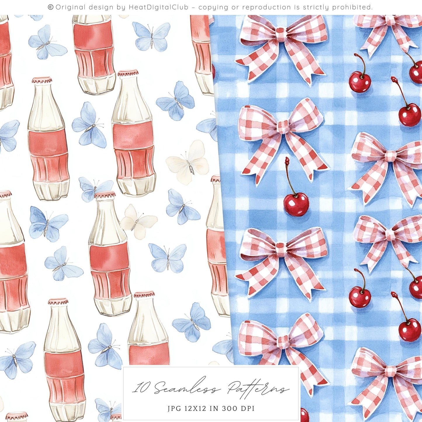 Americana Girl – Seamless Patterns, Gingham, Cherries, Florals | 10 JPG