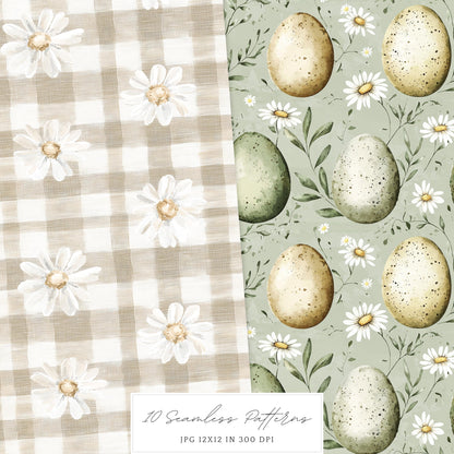 Countryside Easter - Seamless Patterns, Floral, Spring | 10 JPEG