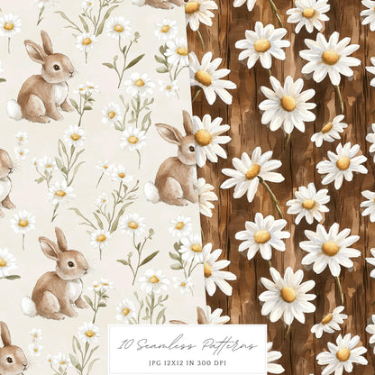 Countryside Easter - Seamless Patterns, Floral, Spring | 10 JPEG