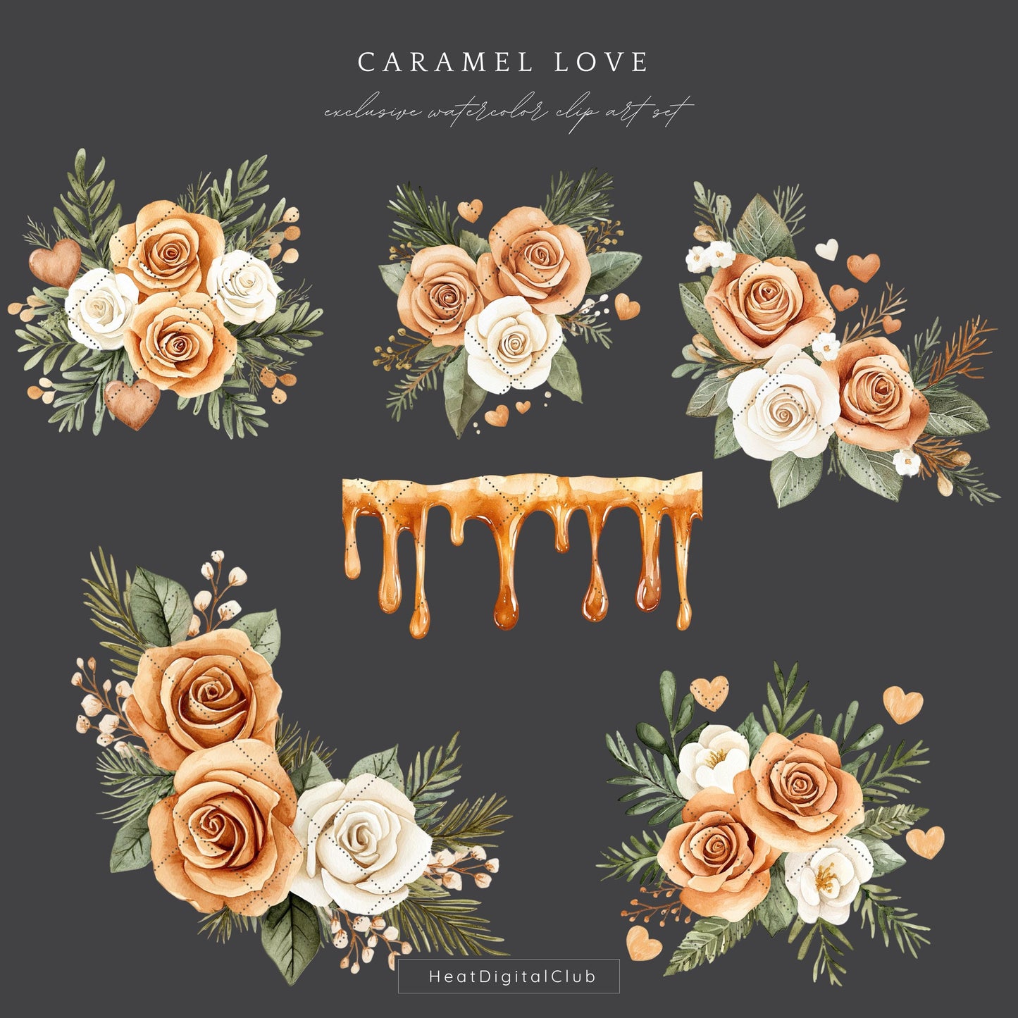 Caramel Love - Valentines Day Floral Arrangements ClipArt, Rose | 12 PNG