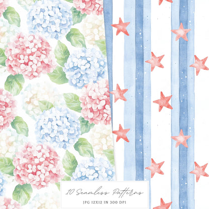 Hello July - Seamless Patterns, 4th of July, Independence Day | 10 JPEG