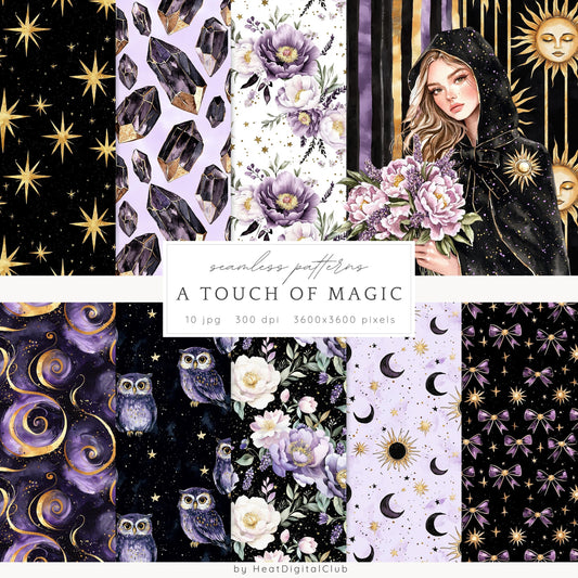 A Touch Of Magic - Witch Seamless Patterns, Celestia, Floral | 10 JPEG