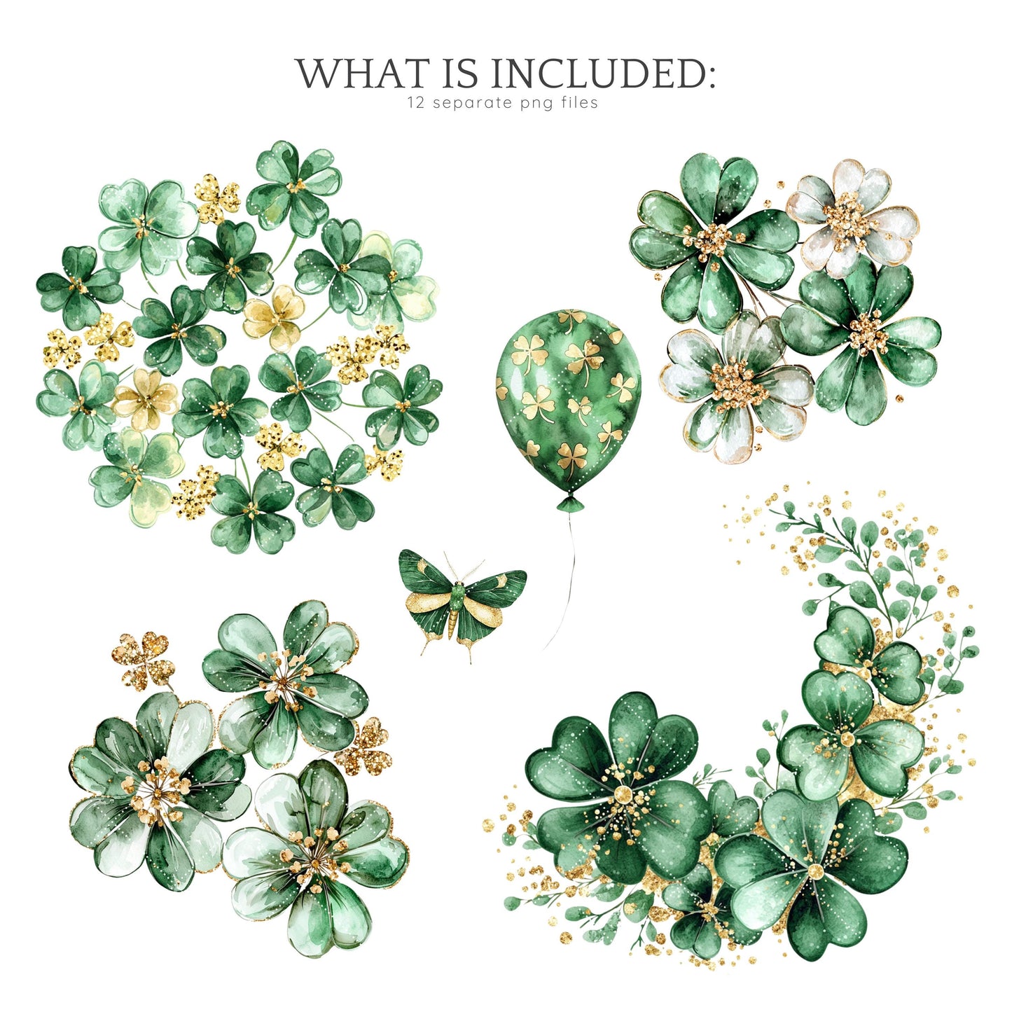 Shamrock Party - Floral Arrangements Clipart, Clover, St Patricks Day | 12 PNG