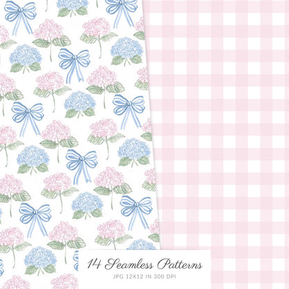Grandmillennial - Seamless Patterns, Pastel Floral, Stripes, Plaid, Glitter | 14 JPEG
