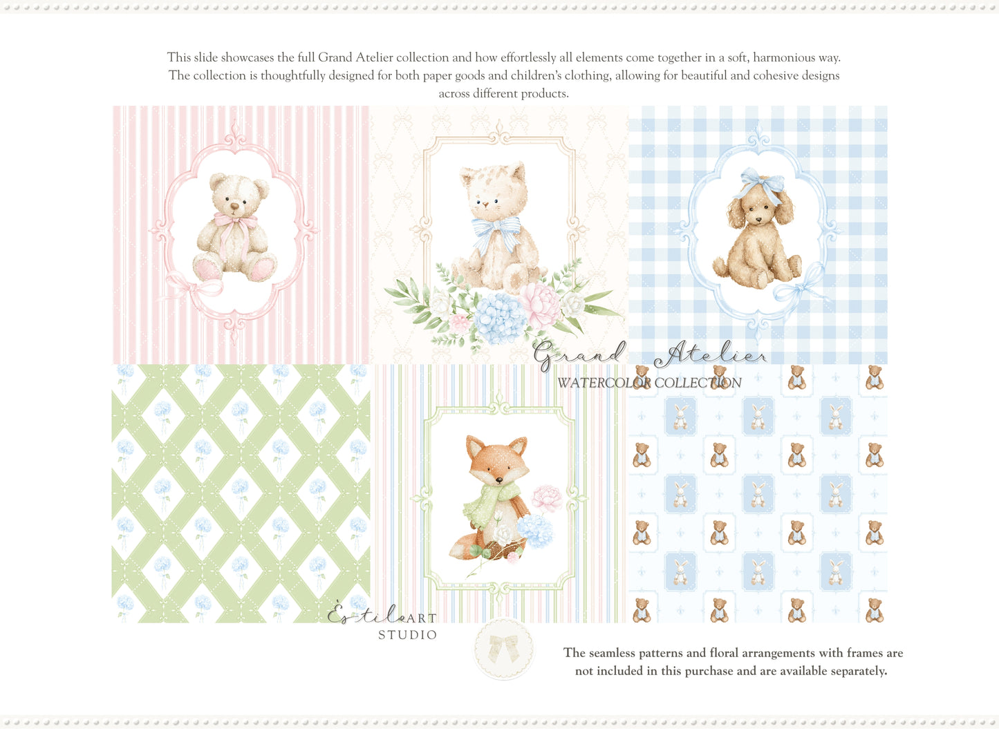 Grand Atelier - Baby Nursery Clipart, Vintage Toys, Teddy Bear, Bunny, Pastel Baby Shower, Grandmillennial | 78 PNG
