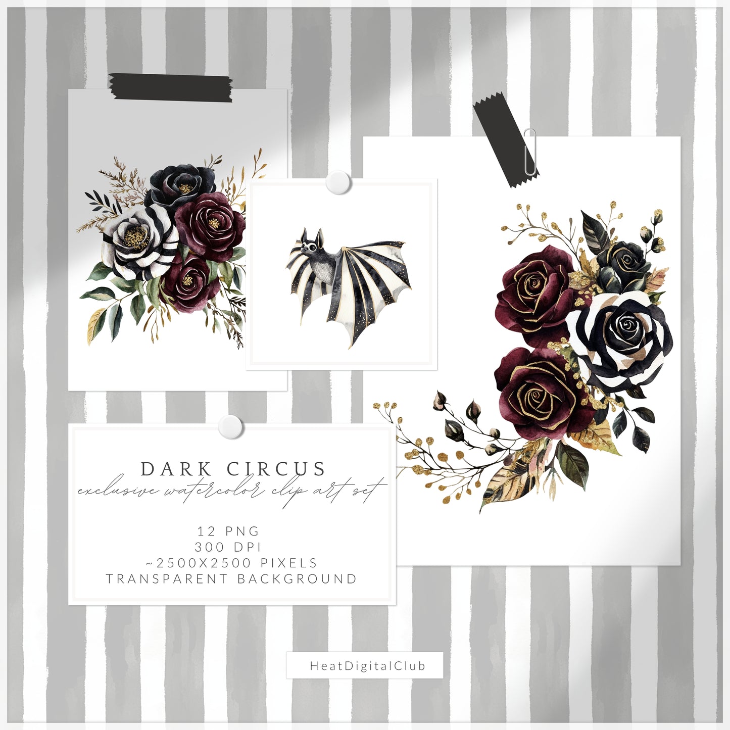 Dark Circus - Floral Arrangements Clipart, Gothic Rose, Halloween Bouquets | 12 PNG