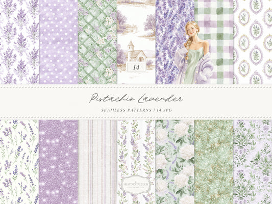 Pistachio Lavender - Seamless Patterns, French Countryside, Lavender Floral Digital Paper, Spring | 14 JPEG