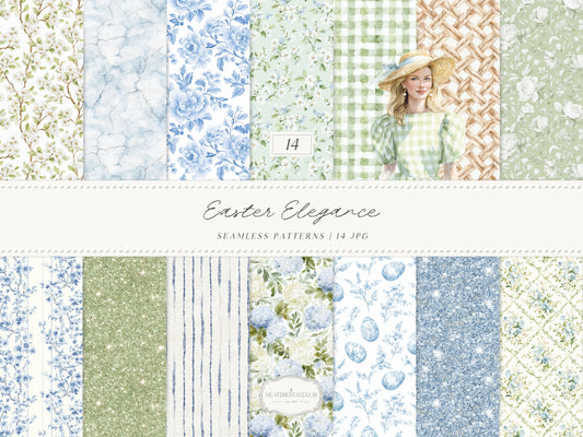 Easter Elegance - Seamless Patterns, Chinoiserie Spring, Elegant Hydrangeas | 14 JPEG
