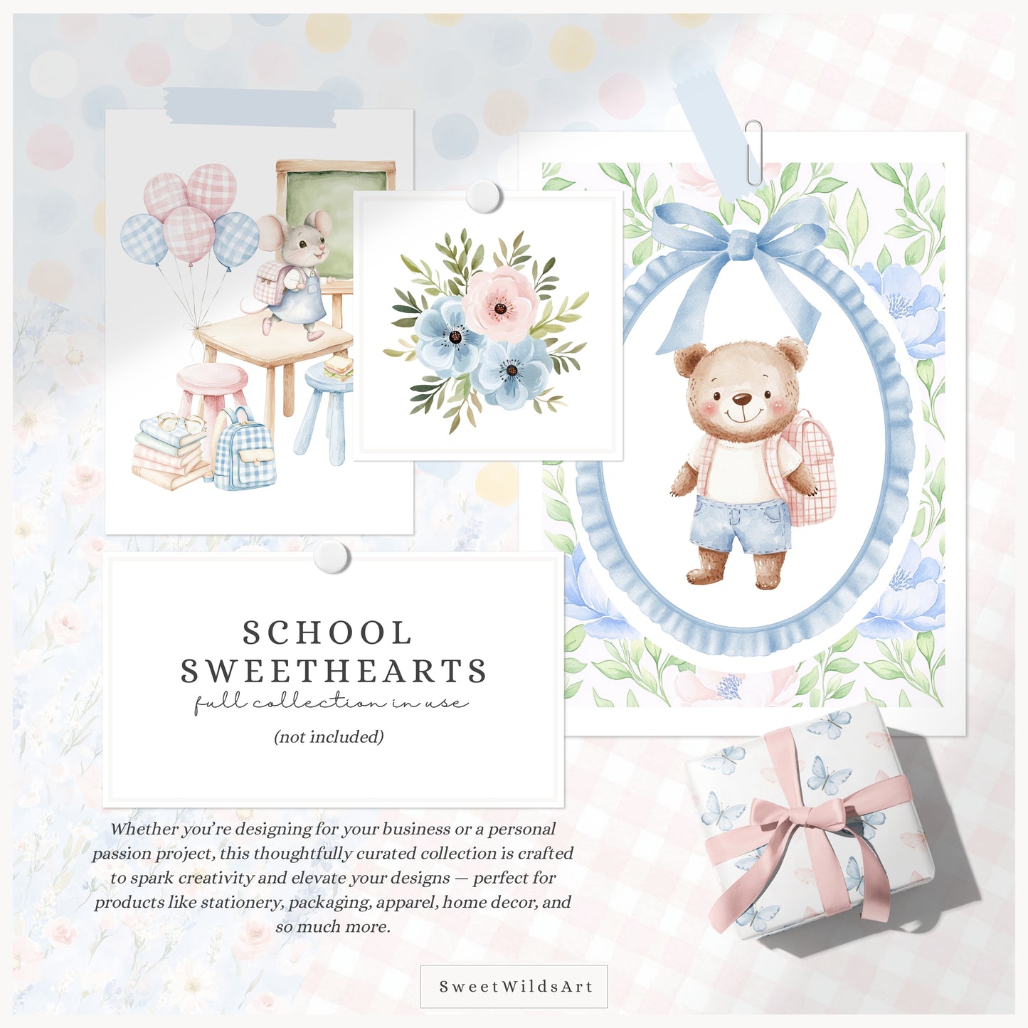 School Sweethearts - Back to School Seamless Patterns, Grandmillennial, Florals | 10 JPEG