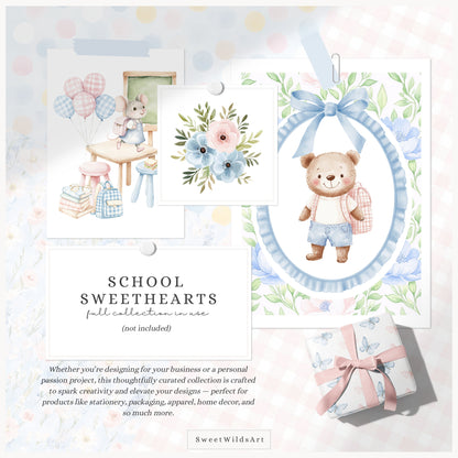 School Sweethearts - Back to School Seamless Patterns, Grandmillennial, Florals | 10 JPEG