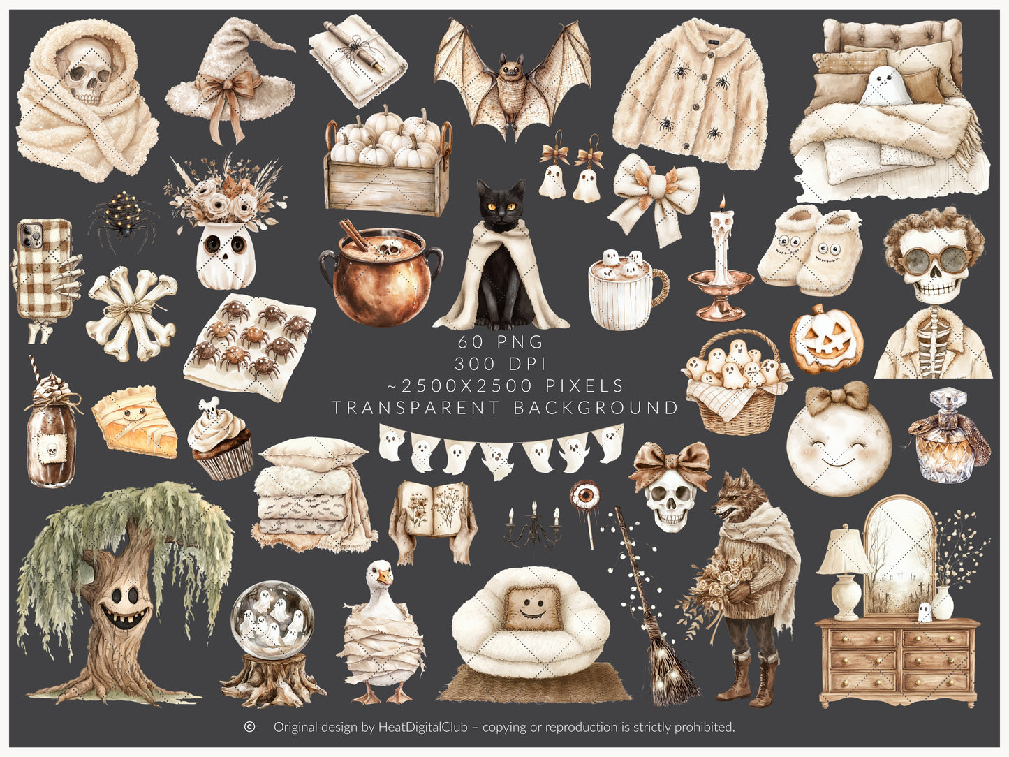 Cozy Haunt - Soft Halloween, Neutral Clipart, Autumn Ghost, Spooky | 60 PNG