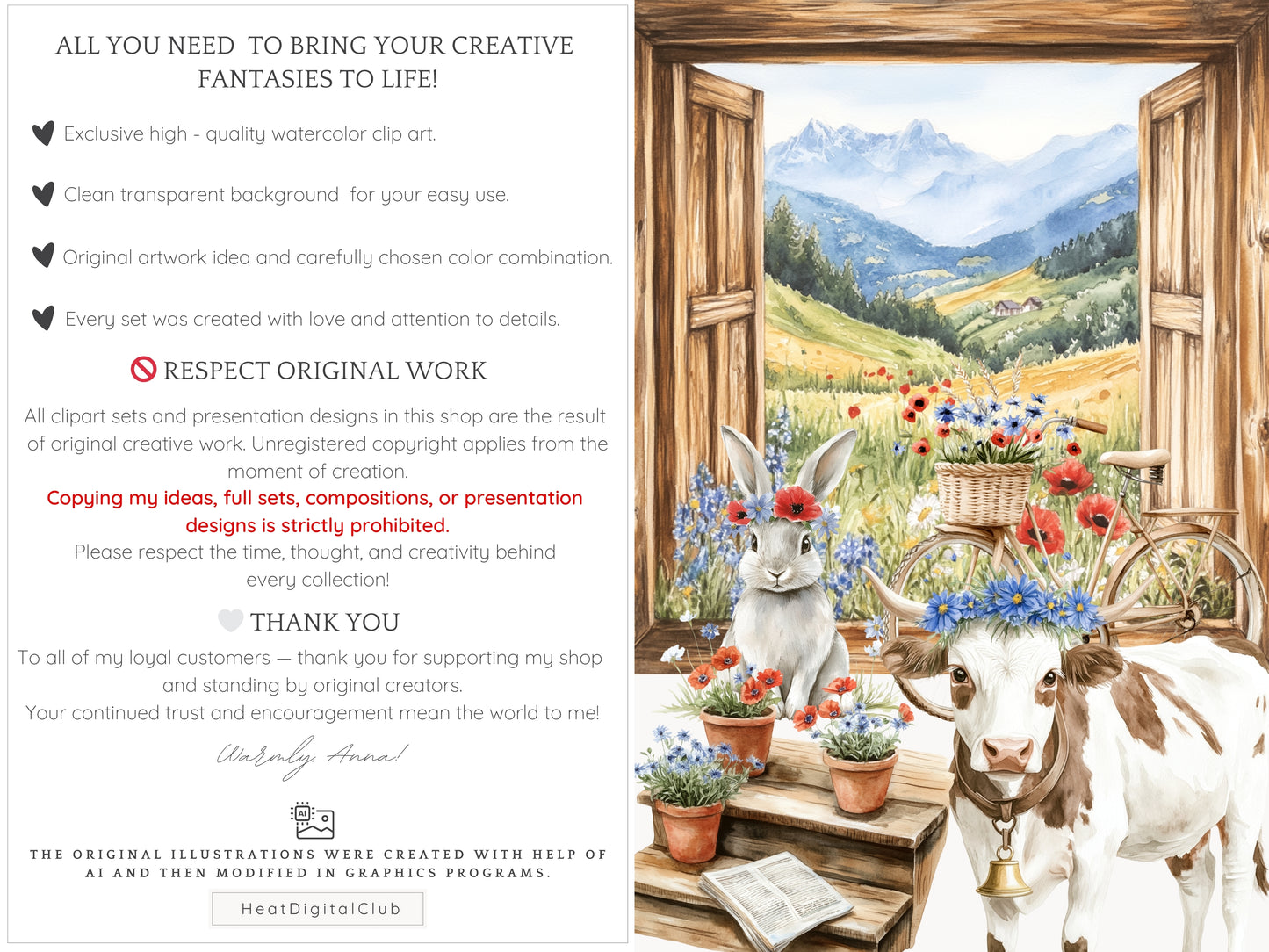 Alpine Summer -  Bavarian Cottage, Summer Clipart, Rustic Countryside | 60 PNG