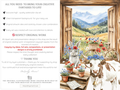 Alpine Summer -  Bavarian Cottage, Summer Clipart, Rustic Countryside | 60 PNG