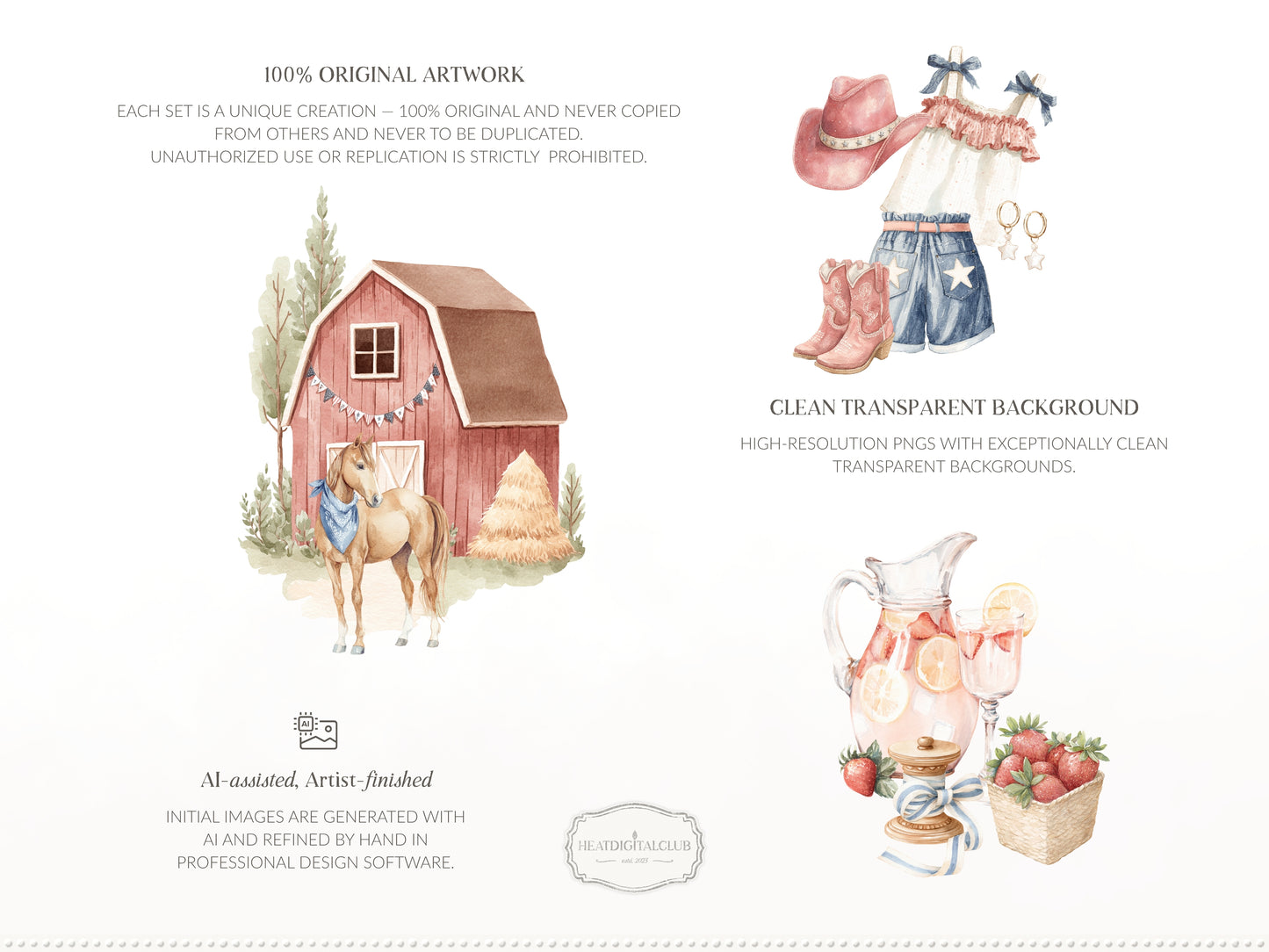 Quiet Americana - 4th of July Clipart, Vintage Summer, Independence Day, Patriotic | 61 PNG