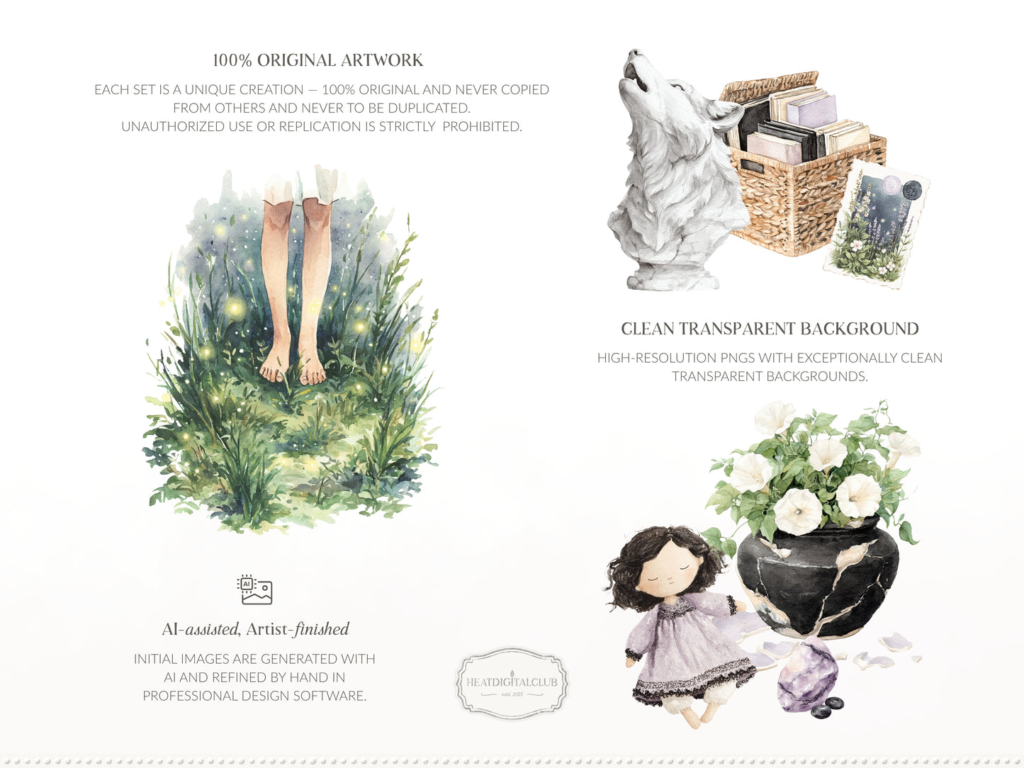 Firefly Garden - Clipart, Night Summer Garden, Moonlight, Cottagecore, Mystical Garden | 60 PNG