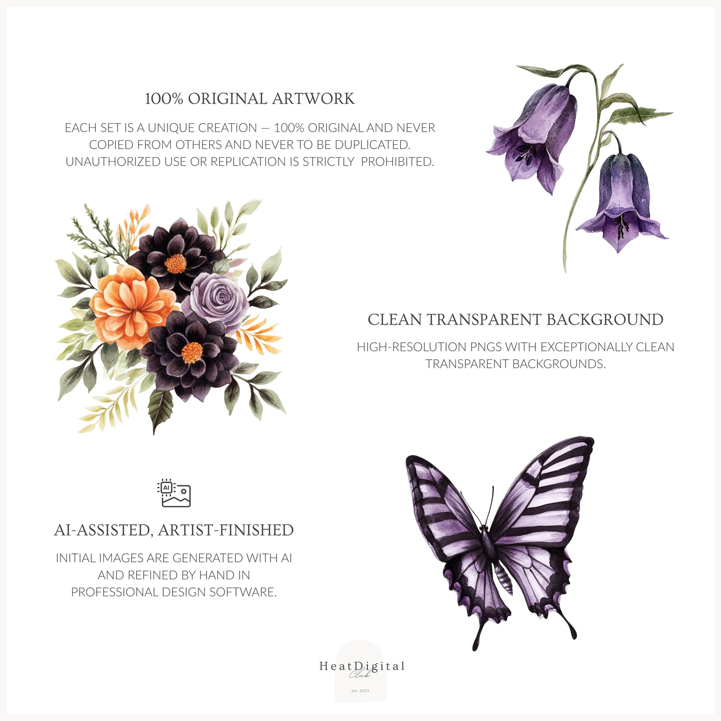 Haunted Rapunzel - Watercolor Floral Arrangements,Gothic Halloween Pumpkins | 20 PNG