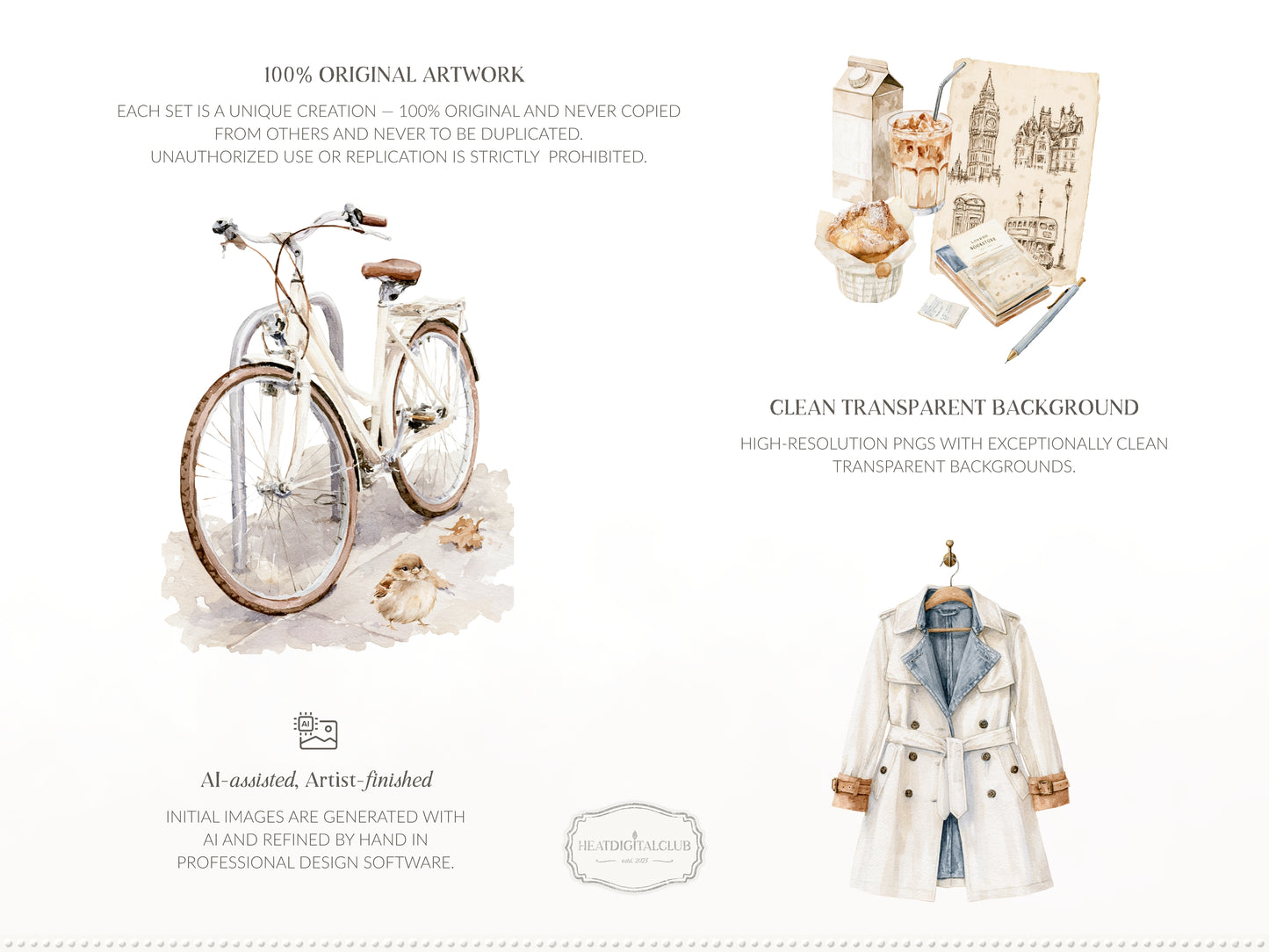 Gentle Fall - Clipart, London Autumn, Cozy Autumn, Neutral Fall Aesthetic, Rainy Day | 60 PNG