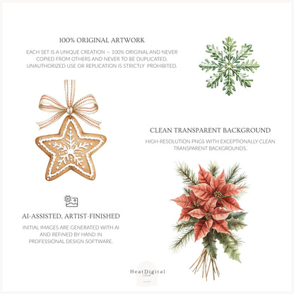 Warm Holidays - Floral Arrangements, Winter Clipart, Christmas, Poinsettia | 20 PNG