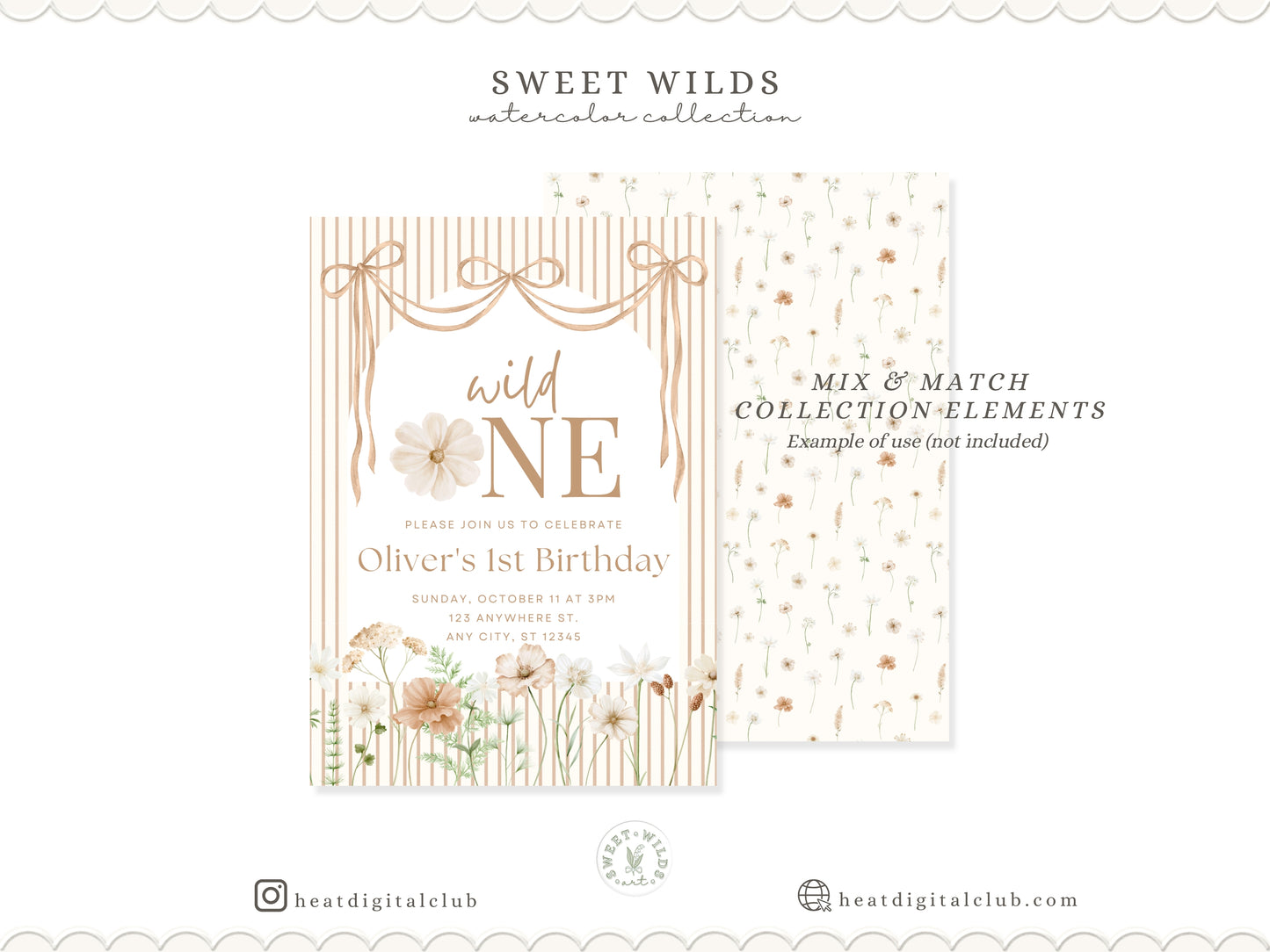 Sweet Wilds - Flowers Clipart, Meadow Flowers, Neutral Floral, Beige Ivory Flowers, Wildflower Baby Shower | 68 PNG/JPEG