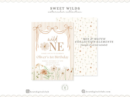 Sweet Wilds - Flowers Clipart, Meadow Flowers, Neutral Floral, Beige Ivory Flowers, Wildflower Baby Shower | 68 PNG/JPEG