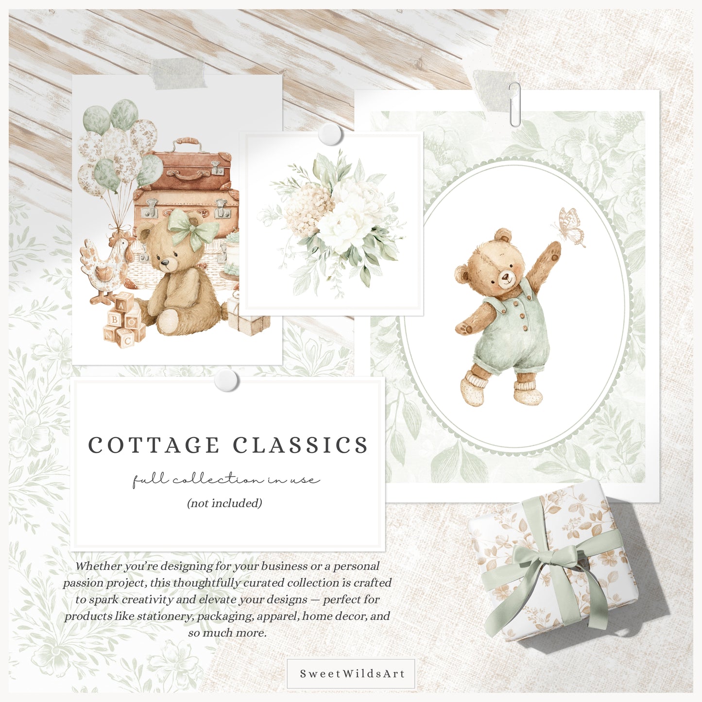 Cottage Classics - Seamless Patterns, French Countryside Elegant Gingham Floral, Rustic |