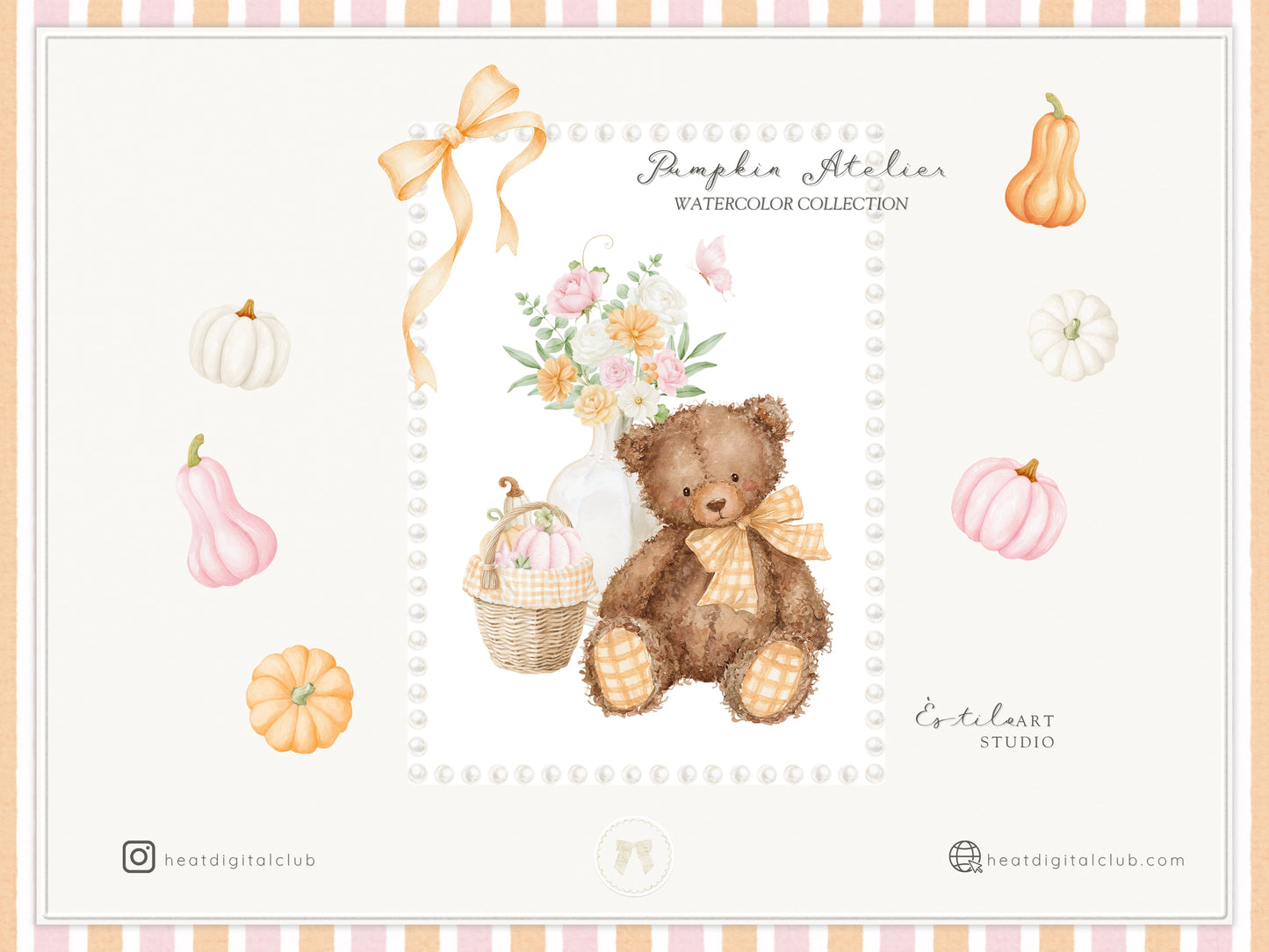 Pumpkin Atelier - Clipart, Fall Autumn Baby Shower, Little Pumpkin Birthday, Girl Fall, Seamless Patterns | 121 PNG/JPEG