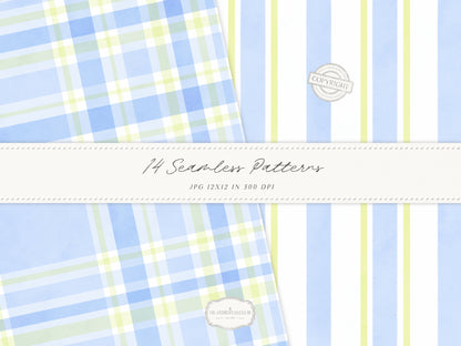 Grandmillennial Set 6 - Seamless Patterns, Italian Lemon Floral, Blue Yellow Tile, Plaid Digital Repeating Pattern | 14 JPEG