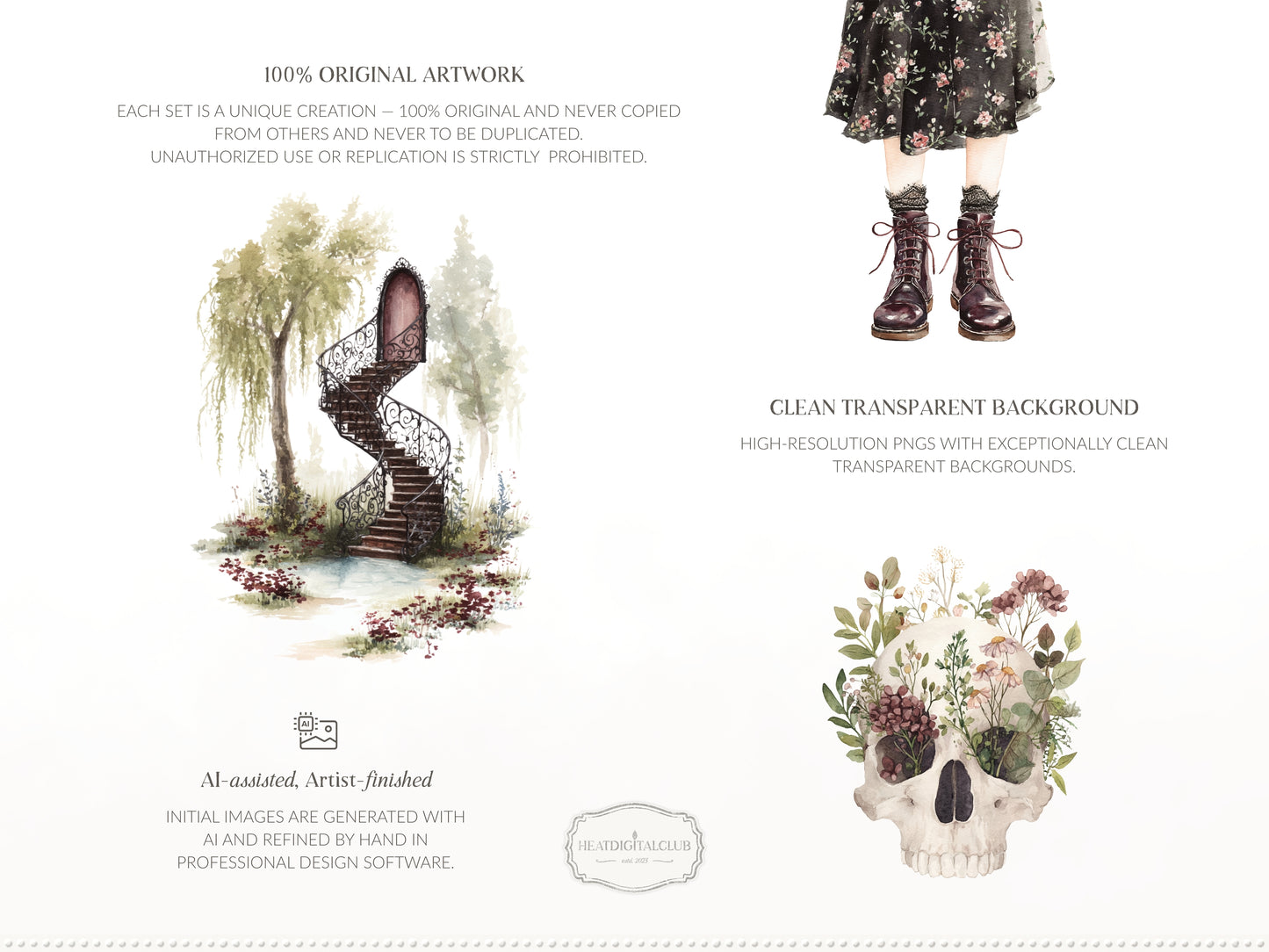 Haunted Spring - Gothic Spring Clipart, Dark Floral Clipart, Moody Spring, Cottagecore | 61 PNG