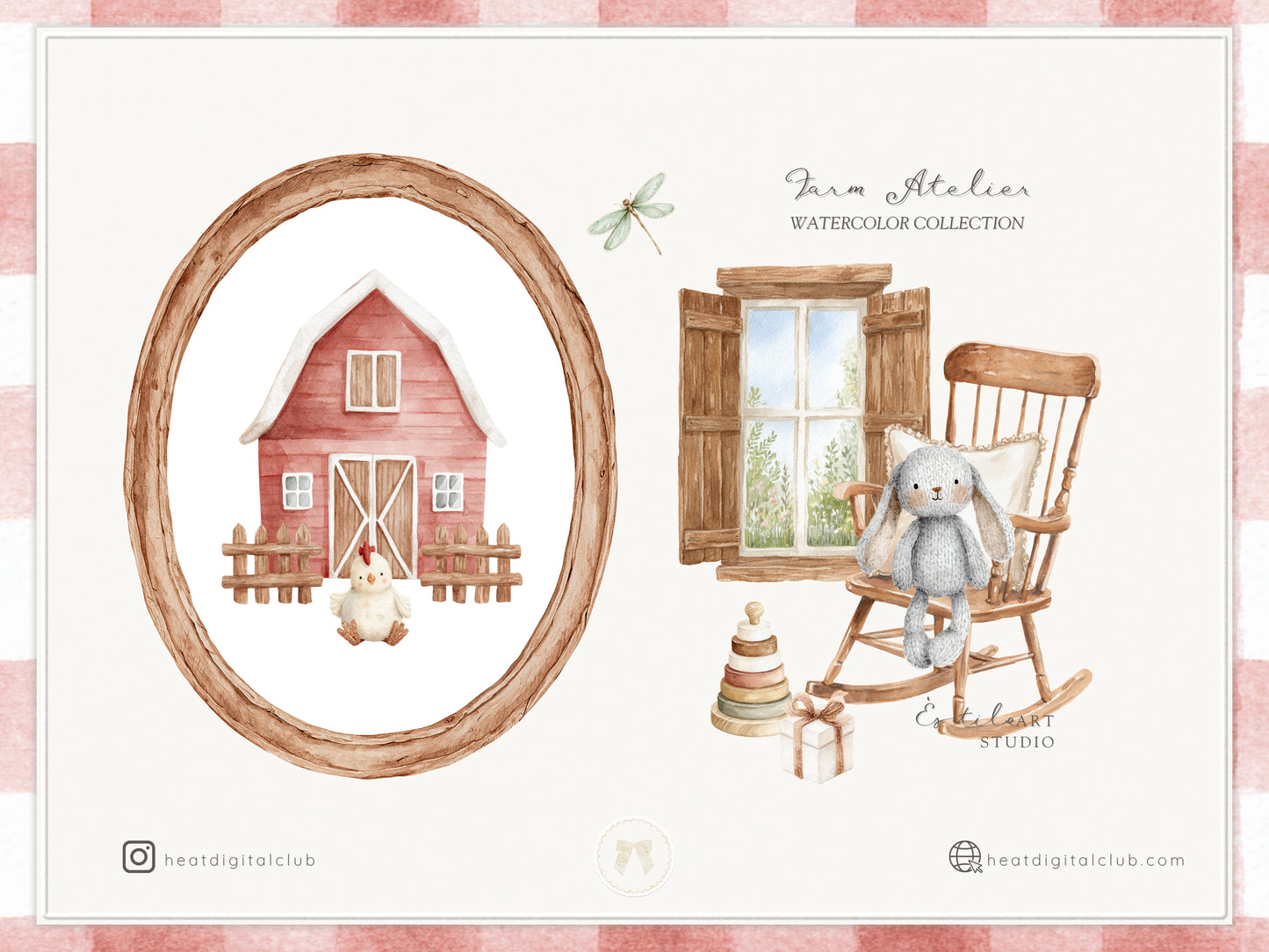 Farm Atelier - Clipart, Heirloom Nursery, Vintage Barn Animals, Farmhouse Baby Shower, Cottage Farm Seamless Patterns | 104 PNG/JPEG