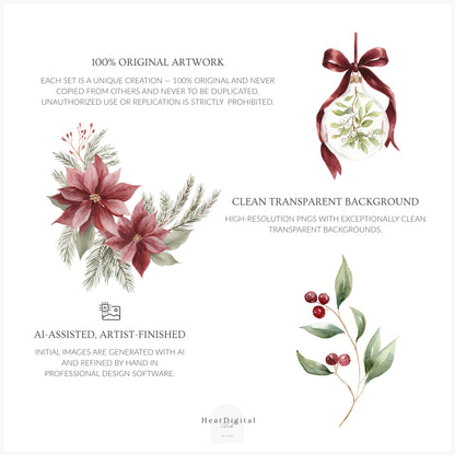 Velvet Noël - Christmas Floral Arrangements, Poinsettia Bouquets, Holiday Greenery | 30 JPEG