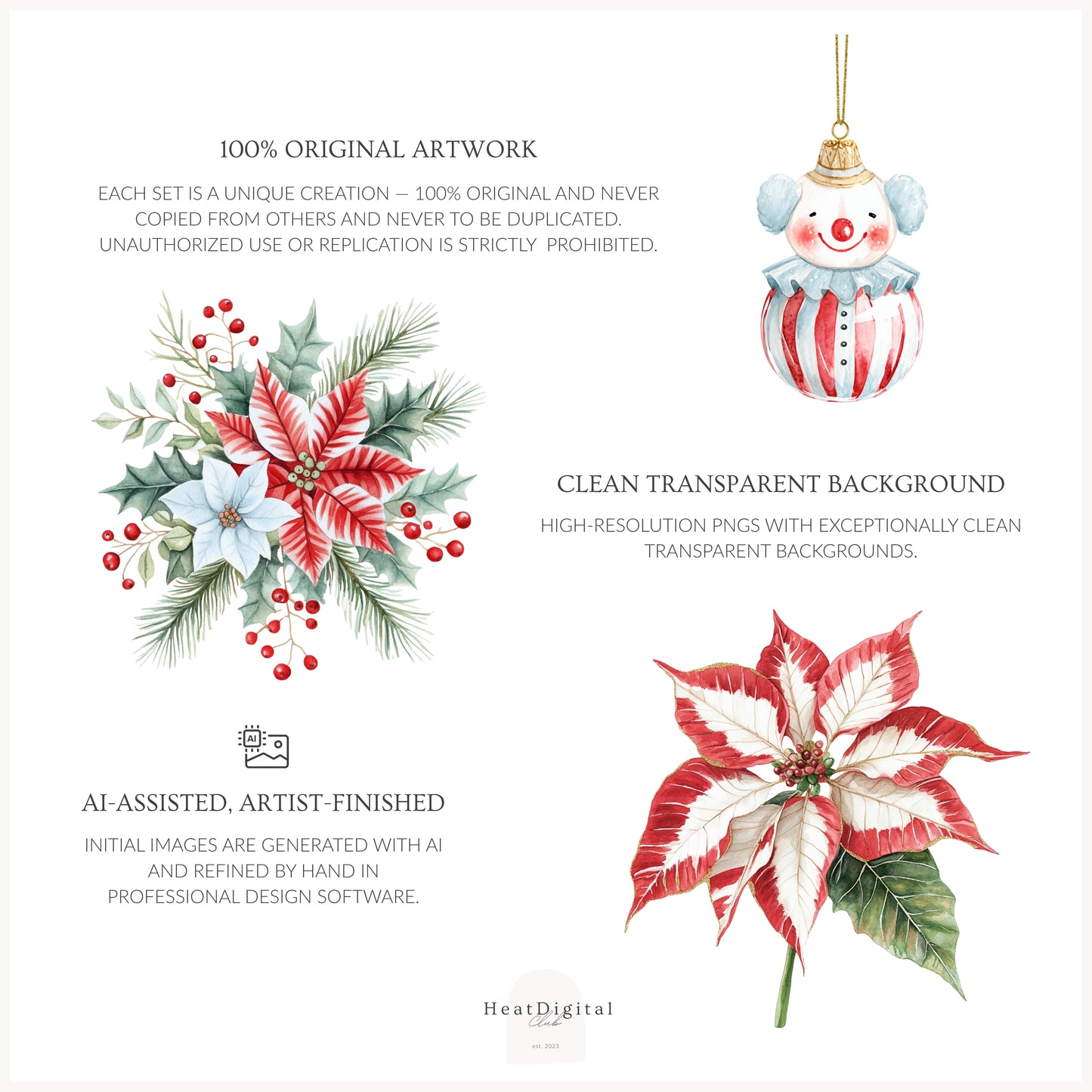 Holiday Circus - Floral Arrangements, Poinsettia, Festive Christmas Flowers | 20 PNG