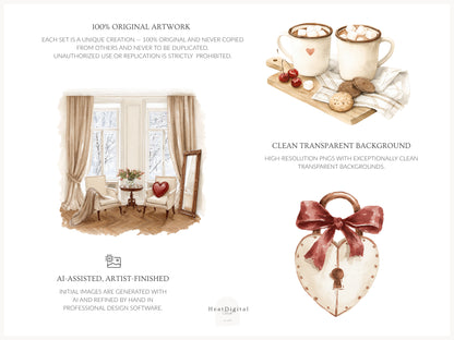 Cherry in Love - Valentine's Day Clipart, Cute Animals, Hearts, Cupcakes, Romantic Love | 70 PNG