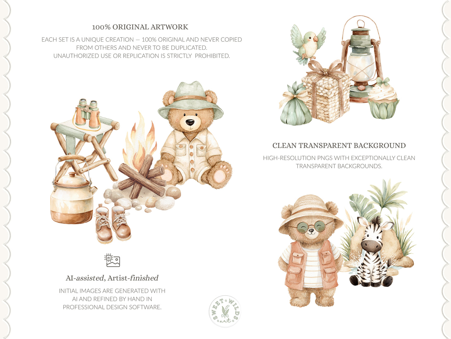 Safari Classics - Teddy Bear Clipart, Cute Jungle Animals, Baby Shower Nursery | 67 PNG