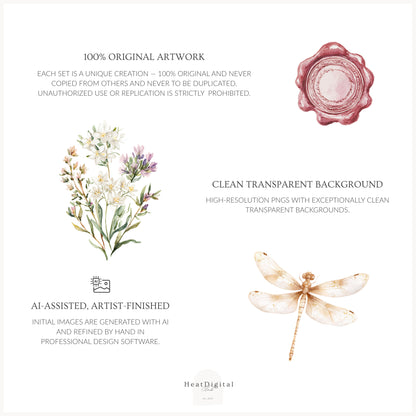 Spring Journey - Floral Arrangements  Clipart, Botanical, Elegant English Spring Flowers, Soft Wildflowers | 17 PNG