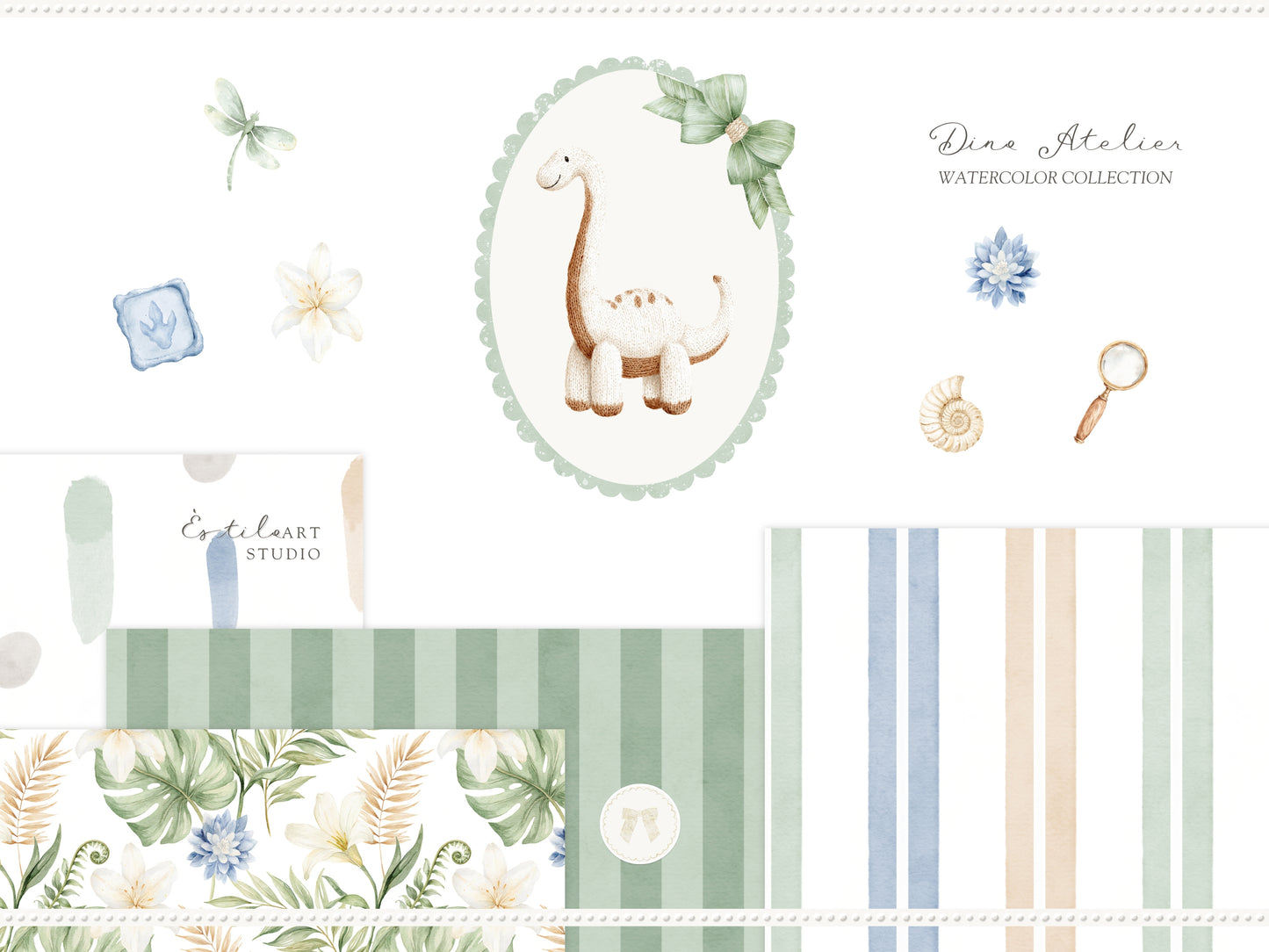 Dino Atelier - Clipart, Baby Dinosaurs, Plush Toys Animals, Prehistoric Baby Shower, Nursery | 102 PNG/JPEG